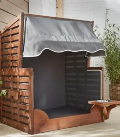 Casa Padrino Hunde Strandkorb mit Wassernapf Braun / Grau / Weiß 75 x 65 x H. 87 cm - Hunde Möbel - Tier Möbel - Garten Möbel - Outdoor Möbel