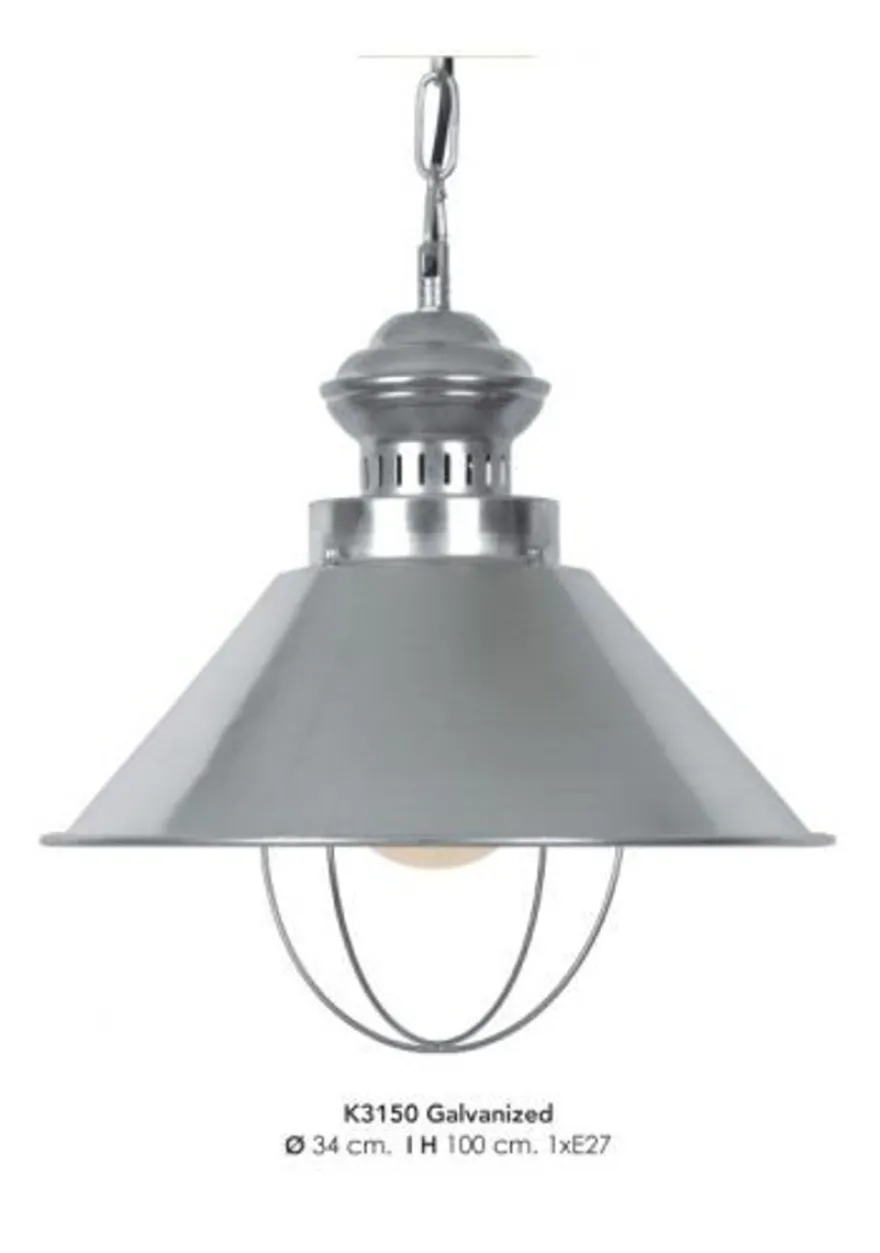 Casa Padrino Industrie Hängeleuchte im Industrial Design, Aluminium verzinkt, Farbe Galvanized, Durchmesser 34 cm