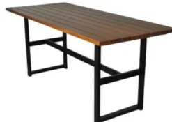 Casa Padrino Industrie Stil Biergarten Esstisch Dunkelbraun / Schwarz 140 x 80 x H. 75 cm - Rechteckiger Gartentisch mit Latten Tischplatte - Gastronomie & Garten Möbel
