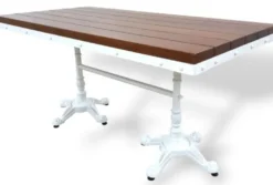 Casa Padrino Industrie Stil Garten Esstisch Dunkelbraun / Weiß 180 x 80 x H. 76 cm - Rechteckiger Gartentisch mit Massivholz Tischplatte - Industrie Stil Gastronomie & Garten Möbel