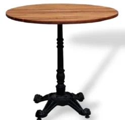 Casa Padrino Industrie Stil Garten Esstisch Dunkelbraun / Schwarz 70 x H. 76 cm - Rund Gartentisch mit Massivholz Tischplatte - Industrie Stil Gastronomie & Garten Möbel