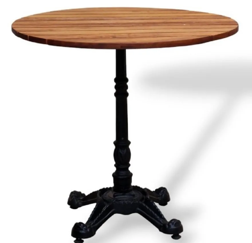 Casa Padrino Industrie Stil Garten Esstisch Dunkelbraun / Schwarz 70 x H. 76 cm - Rund Gartentisch mit Massivholz Tischplatte - Industrie Stil Gastronomie & Garten Möbel