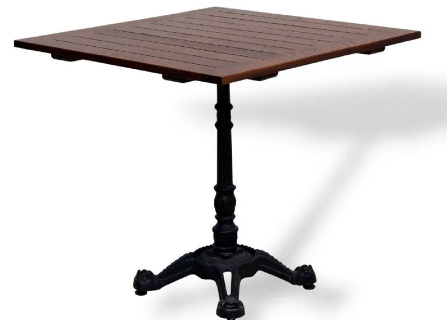 Casa Padrino Industrie Stil Garten Esstisch Dunkelbraun / Schwarz 60 x 60 H. 76 cm - Quadratisch Gartentisch mit Massivholz Latten Tischplatte - Industrie Stil Gastronomie & Garten Möbel