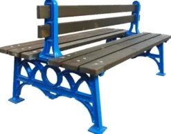 Casa Padrino Industrie Stil Gartenbank Doppelseitig Braun / Blau 180 cm