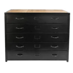 Casa Padrino Industrie Stil Schubladenkommode Schwarz / Braun 100 x 45 x H. 80 cm - Metall Kommode mit 5 Schubladen