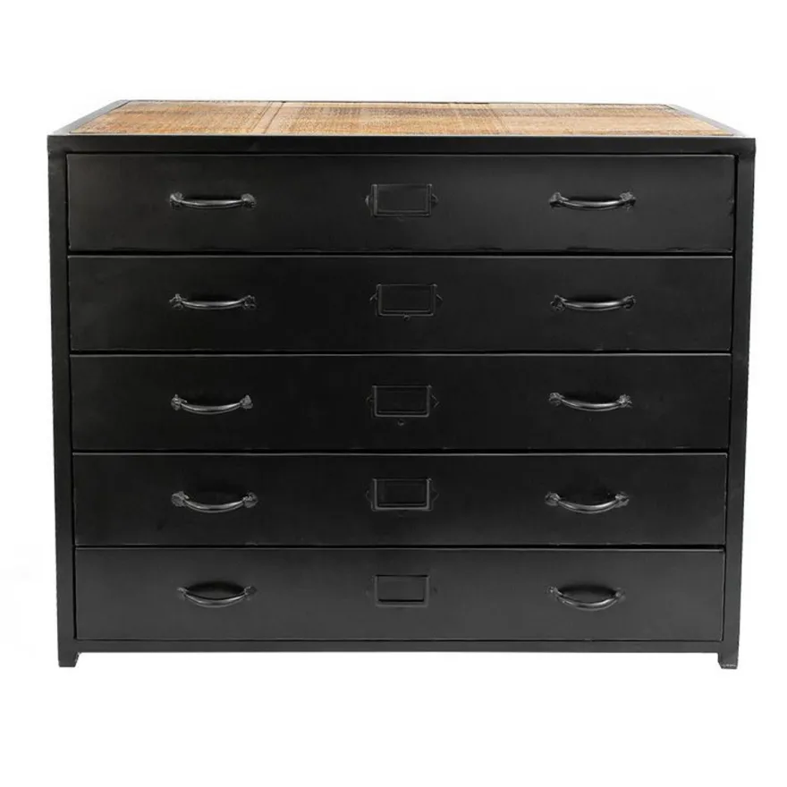 Casa Padrino Industrie Stil Schubladenkommode Schwarz / Braun 100 x 45 x H. 80 cm - Metall Kommode mit 5 Schubladen