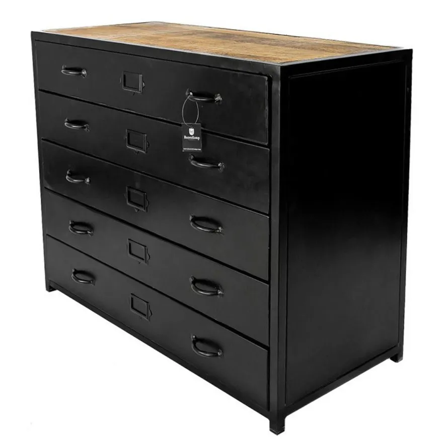 Casa Padrino Industrie Stil Schubladenkommode Schwarz / Braun 100 x 45 x H. 80 cm - Metall Kommode mit 5 Schubladen