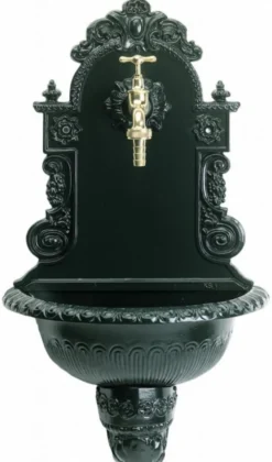 Casa Padrino Jugendstil Aluminium Wandbrunnen mit Wasserhahn Grün 30 x 34 x H. 85 cm - Barock & Jugendstil Gartendeko