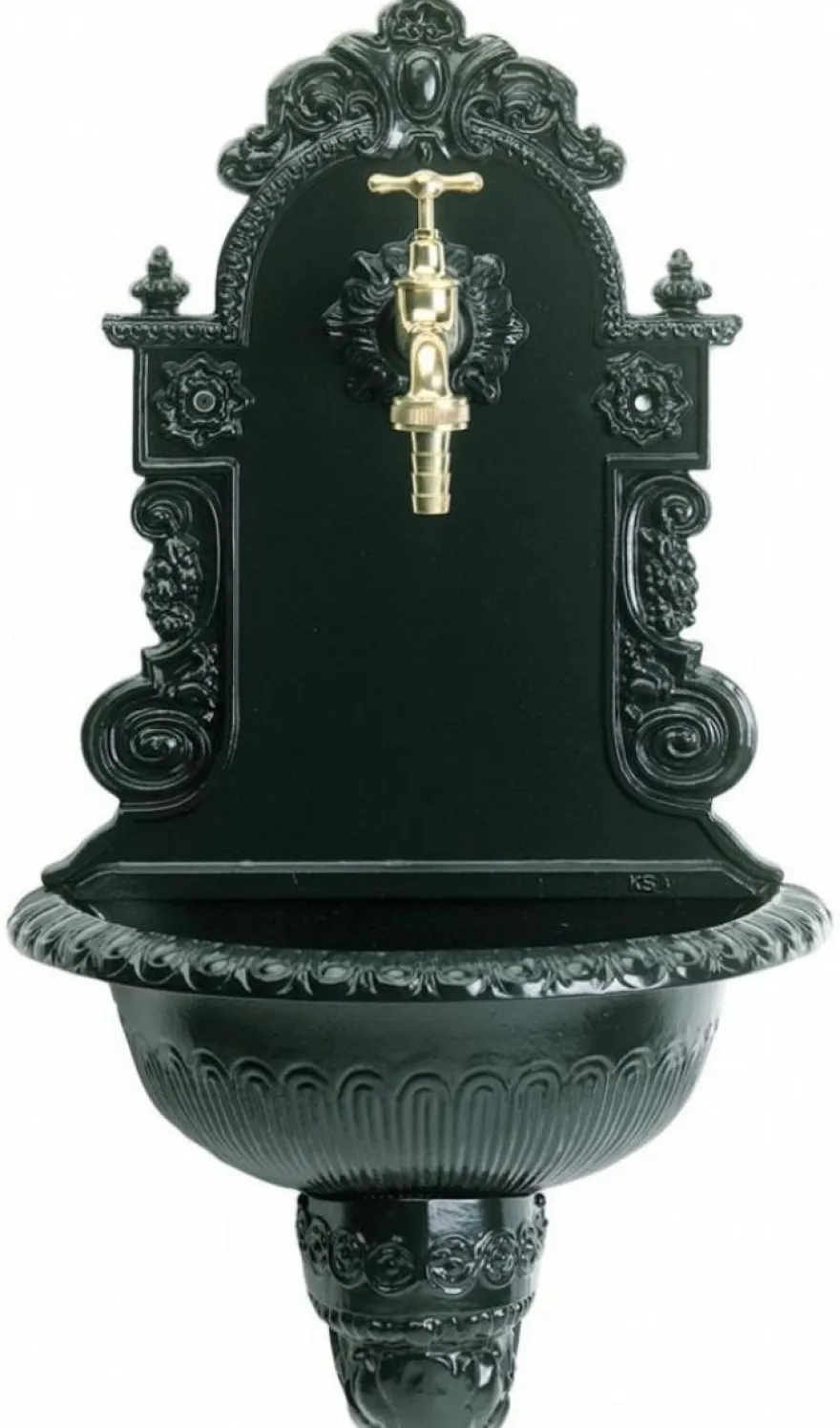 Casa Padrino Jugendstil Aluminium Wandbrunnen mit Wasserhahn Grün 30 x 34 x H. 85 cm - Barock & Jugendstil Gartendeko