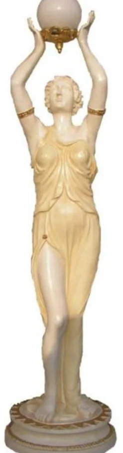 Casa Padrino Jugendstil Außenstehleuchte Skulptur Römerin Creme / Beige / Gold H. 180 cm