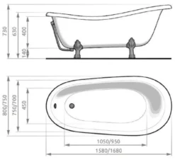 Casa Padrino Jugendstil Badewanne Braun / Weiß / Silber 168 cm - Freistehende Retro Stil Badewanne