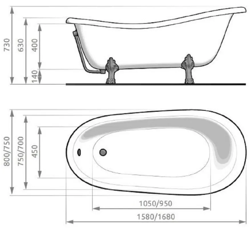 Casa Padrino Jugendstil Badewanne Braun / Weiß / Silber 168 cm - Freistehende Retro Stil Badewanne