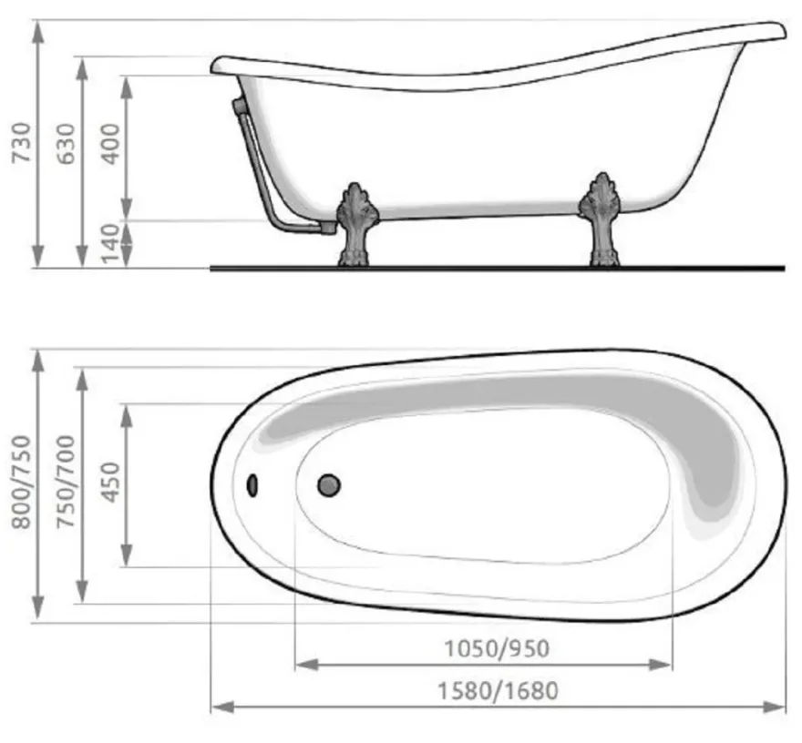 Casa Padrino Jugendstil Badewanne Rot / Weiß / Silber 168 cm - Freistehende Retro Stil Badewanne