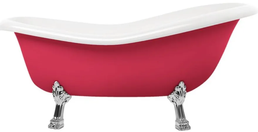 Casa Padrino Jugendstil Badewanne Rot / Weiß / Silber 168 cm - Freistehende Retro Stil Badewanne