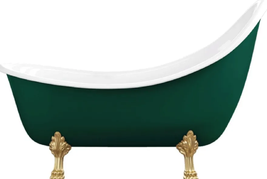 Casa Padrino Jugendstil Badewanne Dunkelgrün / Weiß / Gold 180 cm - Freistehende Retro Stil Badewanne
