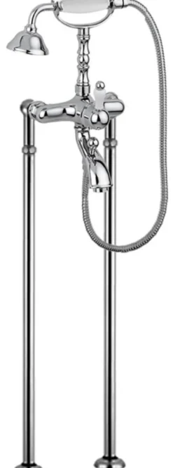 Casa Padrino Jugendstil Badewannen Armatur Silber / Weiß H. 105,5 cm - Nostalgische Badezimmer Badewannen Armatur mit Brause und Standfüßen