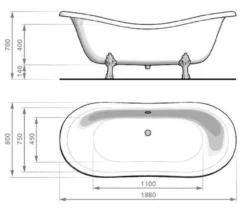 Casa Padrino Jugendstil Badewanne Grau / Weiß / Silber 188 cm - Freistehende Retro Stil Badewanne