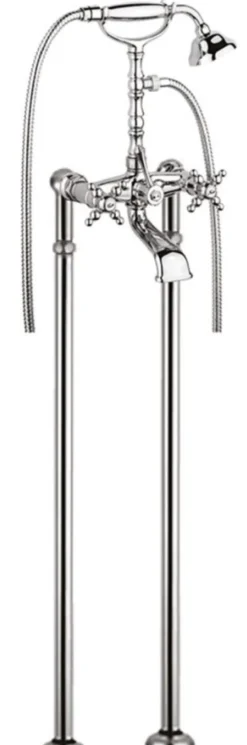 Casa Padrino Jugendstil Badewannen Armatur Silber H. 105,5 cm - Nostalgische Badezimmer Badewannen Armatur mit Brause und Standfüßen