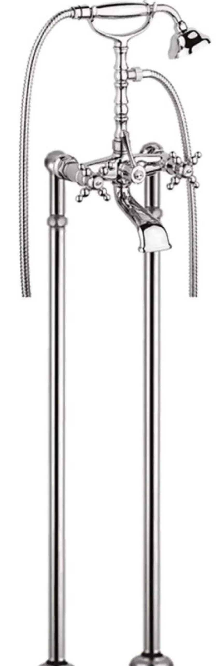 Casa Padrino Jugendstil Badewannen Armatur Silber H. 105,5 cm - Nostalgische Badezimmer Badewannen Armatur mit Brause und Standfüßen