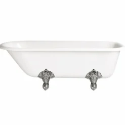 Casa Padrino Jugendstil Badewanne Weiß / Silber 170 cm - Freistehende Gusseisen Badewanne