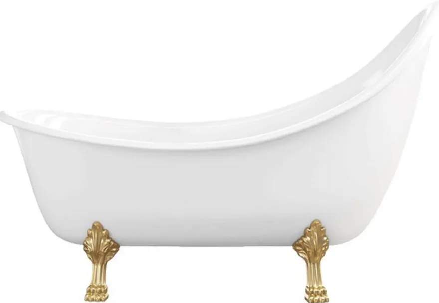 Casa Padrino Jugendstil Badewanne Weiß / Gold 180 cm - Freistehende Retro Stil Badewanne