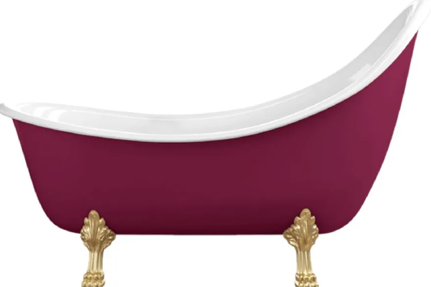 Casa Padrino Jugendstil Badewanne Lila / Weiß / Gold 180 cm - Freistehende Retro Stil Badewanne