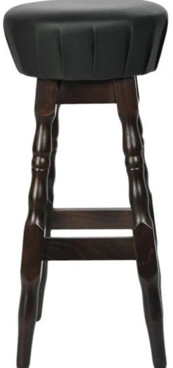 Casa Padrino Jugendstil Barhocker Schwarz / Dunkelbraun H. 80 cm - Runder Kunstleder Barstuhl