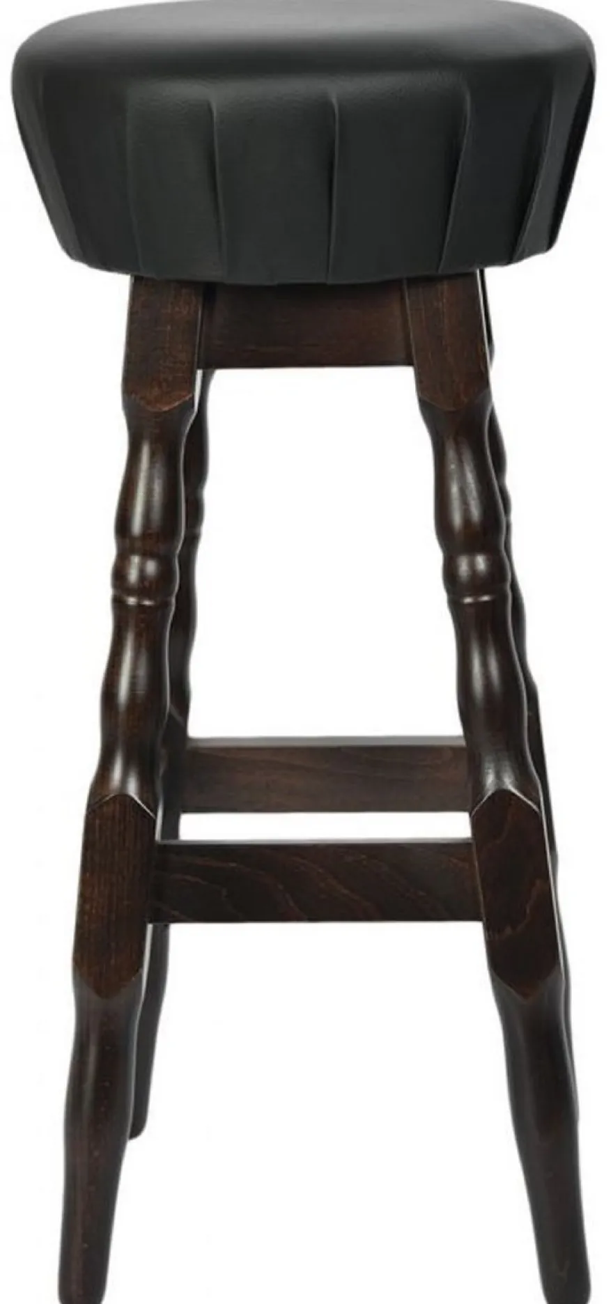 Casa Padrino Jugendstil Barhocker Schwarz / Dunkelbraun H. 80 cm - Runder Kunstleder Barstuhl