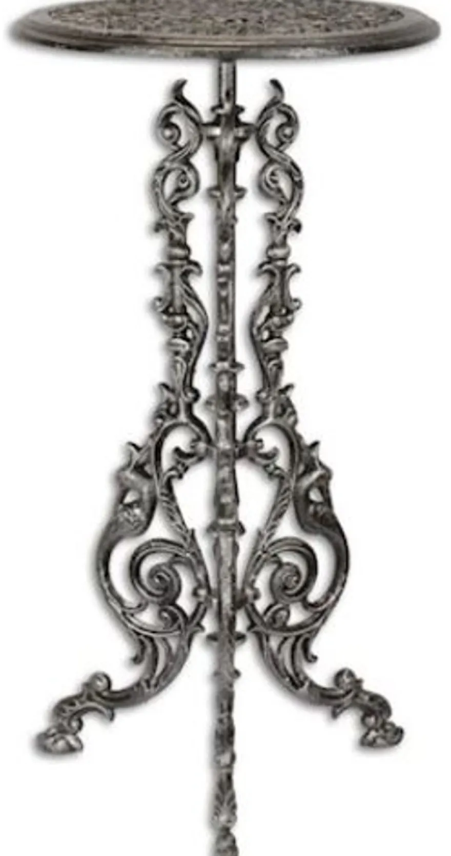 Casa Padrino Jugendstil Beistelltisch Antik Silber H. 69 cm - Runder Gusseisen Blumentisch - Garten & Terrassen Möbel