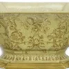 Casa Padrino Jugendstil Blumentopf Grün / Gold 26,9 x 16,7 x H. 14,1 cm - Porzellan Pflanzentopf mit Bronze Löwenkopf Griffen - Deko Accessoires
