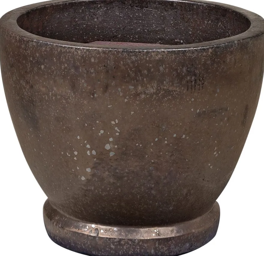 Casa Padrino Jugendstil Blumentopf Schwarz / Bronze Ø 52 x H. 43 cm - Handgefertigter runder Terracotta Pflanzentopf - Garten & Terrassen Deko Accessoires