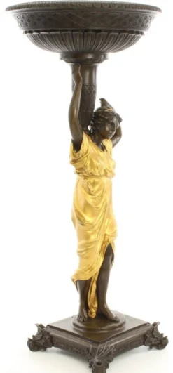 Casa Padrino Jugendstil Blumentopfständer Bronze / Gold 33,2 x 33,2 x H. 76,4 cm - Luxus Bronzefigur