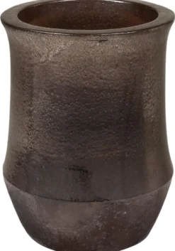Casa Padrino Jugendstil Blumentopf Schwarz / Bronze Ø 46 x H. 60 cm - Handgefertigter runder Terracotta Pflanzentopf - Garten & Terrassen Deko Accessoires