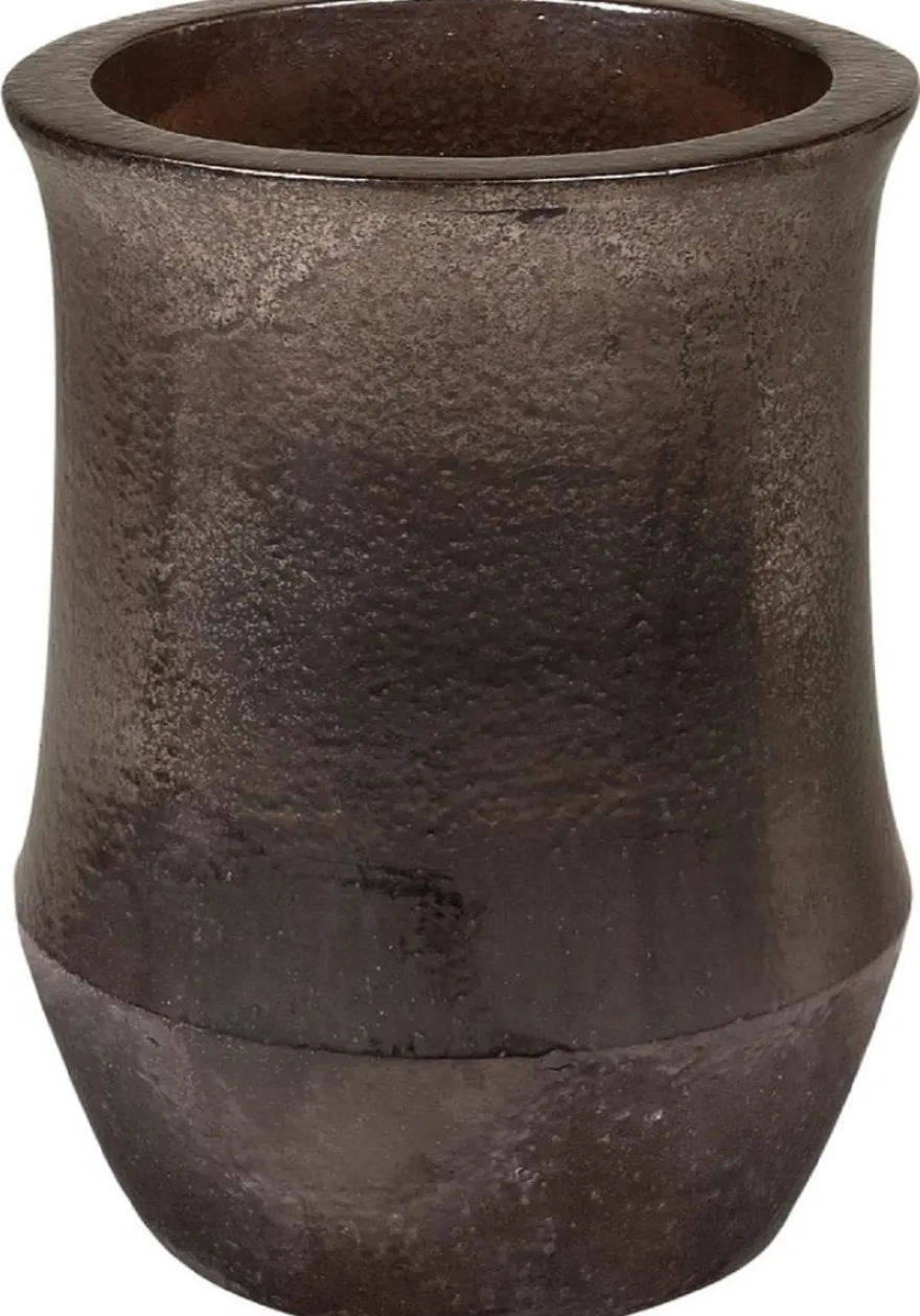 Casa Padrino Jugendstil Blumentopf Schwarz / Bronze Ø 46 x H. 60 cm - Handgefertigter runder Terracotta Pflanzentopf - Garten & Terrassen Deko Accessoires