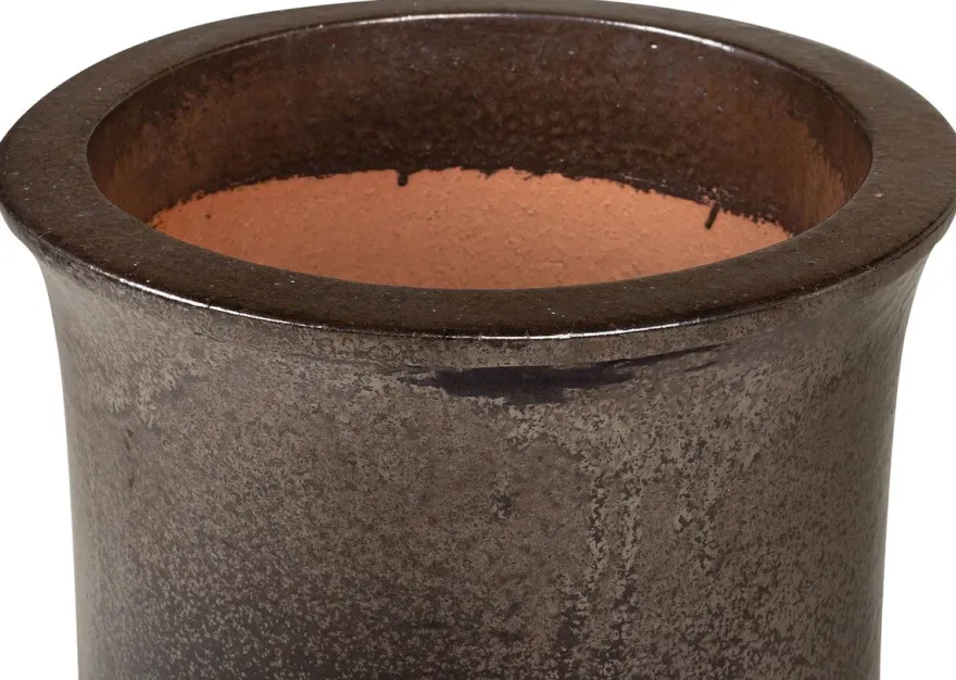 Casa Padrino Jugendstil Blumentopf Schwarz / Bronze Ø 46 x H. 60 cm - Handgefertigter runder Terracotta Pflanzentopf - Garten & Terrassen Deko Accessoires