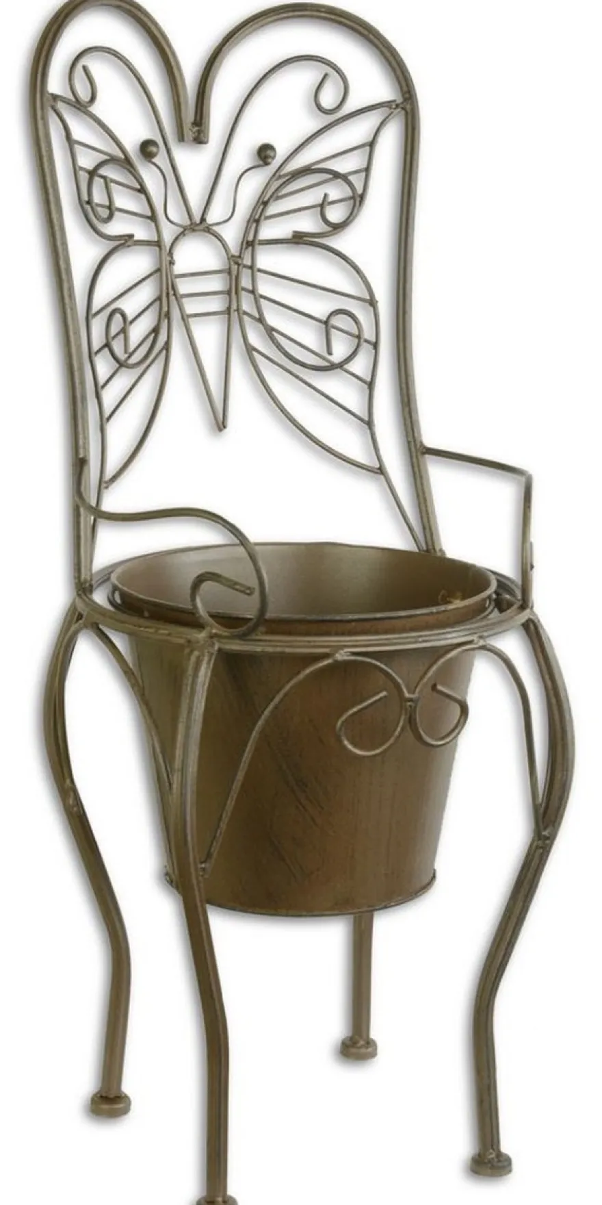 Casa Padrino Jugendstil Blumentopf Braun 24,1 x 25,5 x H. 59 cm - Metall Planzentopf im Gartenstuhl Design - Garten & Terrassen Deko
