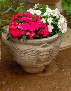 Casa Padrino Jugendstil Blumentopf Grau Ø 56 x H. 47 cm - Runder Pflanzentopf - Barock & Jugendstil Garten & Terrassen Deko