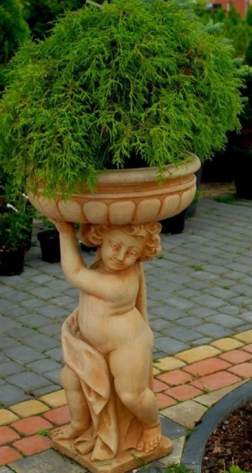 Casa Padrino Jugendstil Blumentopf mit Skulptur Beige Ø 50 x H. 86 cm - Pflanzentopf - Gartendeko