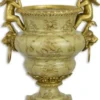 Casa Padrino Jugendstil Blumentopf Grün / Gold 27 x 19,8 x H. 33,8 cm - Porzellan Pflanzentopf mit Bronze Engelsfiguren und Löwenkopf Griffen - Deko Accessoires