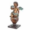 Casa Padrino Jugendstil Bronze Deko Skulptur Engel mit Vogel Bronze / Antik Türkis / Grau H. 93 cm