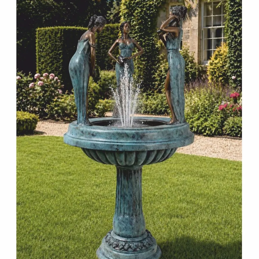 Casa Padrino Jugendstil Bronze Springbrunnen 3 Frauen H. 135 cm - Garten Deko