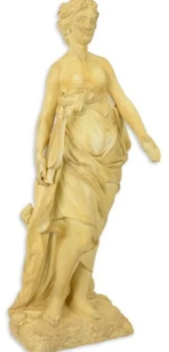 Casa Padrino Jugendstil Deko Skulptur Frau mit Harfe Beige 20,5 x 19,7 x H. 54,7 cm - Kunstharz Dekofigur - Wohnzimmer Deko - Barock & Jugendstil Deko Accessoires