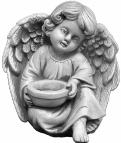 Casa Padrino Jugendstil Deko Skulptur Engel mit Teelichthalter Grau 14 x 8 x H. 22 cm - Elegante Deko Stein Figur - Wohnzimmer Deko - Garten Deko - Barock & Jugendstil Deko Accessoires