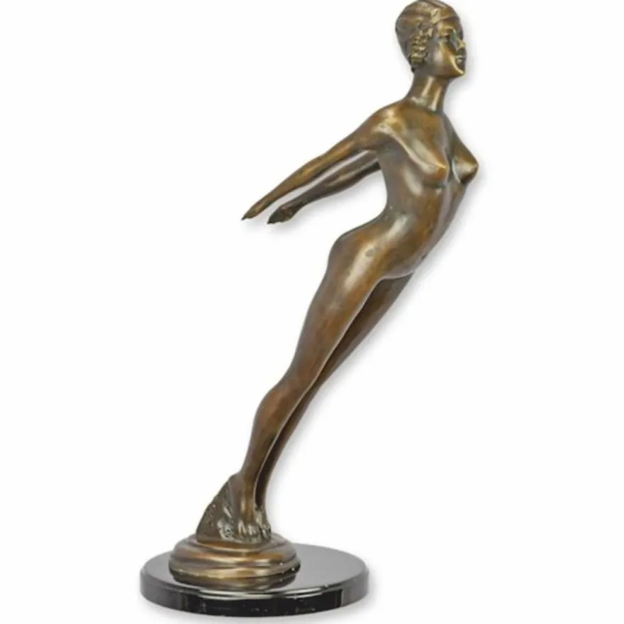 Casa Padrino Jugendstil Deko Bronze Figur Frau Bronze / Schwarz H. 60,4 cm