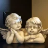 Casa Padrino Jugendstil Deko Skulptur 2 Engel Grau 31 x 15 x H. 19 cm - Elegante Deko Stein Figur - Wohnzimmer Deko - Garten Deko - Barock & Jugendstil Deko Accessoires