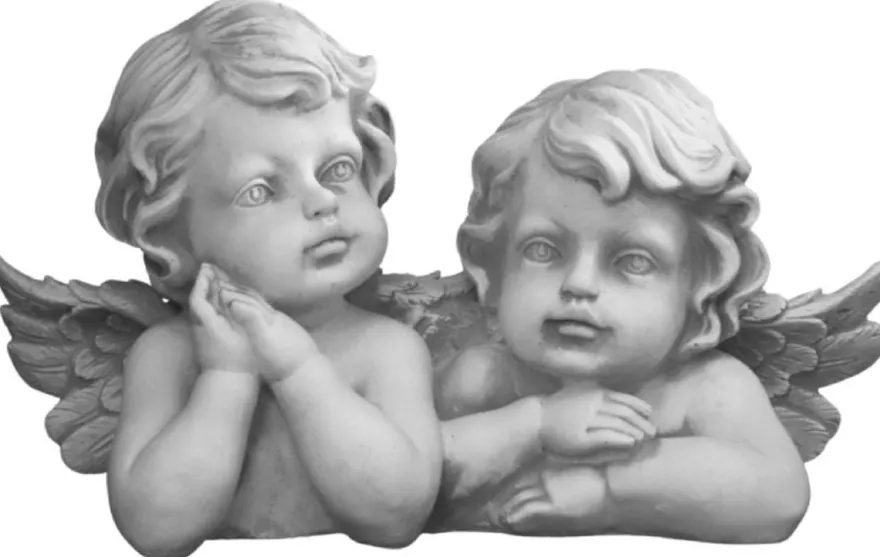Casa Padrino Jugendstil Deko Skulptur 2 Engel Grau 31 x 15 x H. 19 cm - Elegante Deko Stein Figur - Wohnzimmer Deko - Garten Deko - Barock & Jugendstil Deko Accessoires