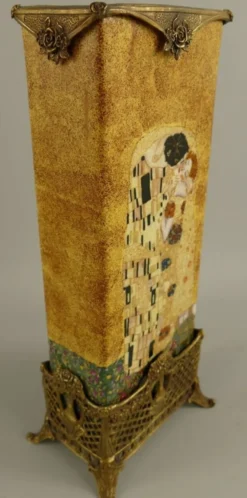 Casa Padrino Jugendstil Deko Vase Mehrfarbig / Messing 15 x 10 x H. 34 cm - Porzellan Blumenvase - Barock & Jugendstil Deko Accessoires