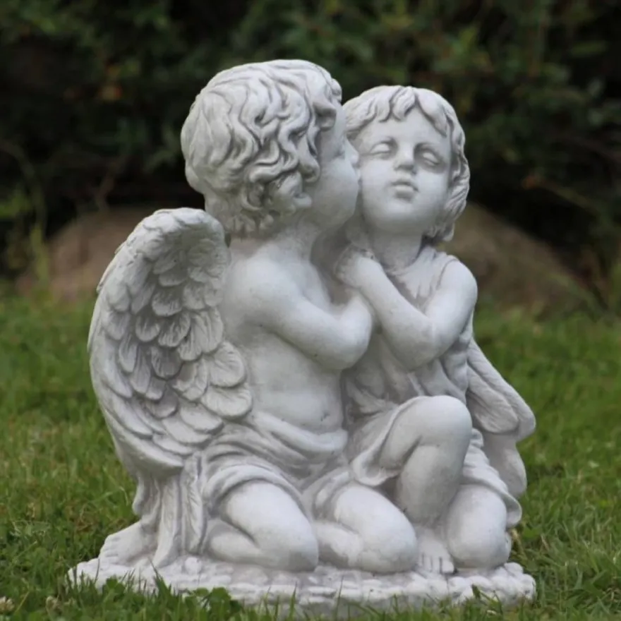 Casa Padrino Jugendstil Deko Skulptur 2 Engel Grau 45 x 25 x H. 39 cm - Elegante Deko Stein Figur - Garten Deko - Barock & Jugendstil Deko Accessoires