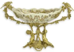 Casa Padrino Jugendstil Deko Schale Creme / Messing 50 x H. 29,5 cm - Porzellan Obstschale