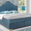 Casa Padrino Jugendstil Doppelbett Blau / Gold - Verschiedene Größen - Elegantes Massivholz Bett mit Kopfteil - Jugendstil Schlafzimmer Möbel